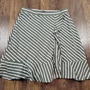 Talbots Skirt Womens Medium Petite Green Stripe Stretch PullOn Ruffle Wrap